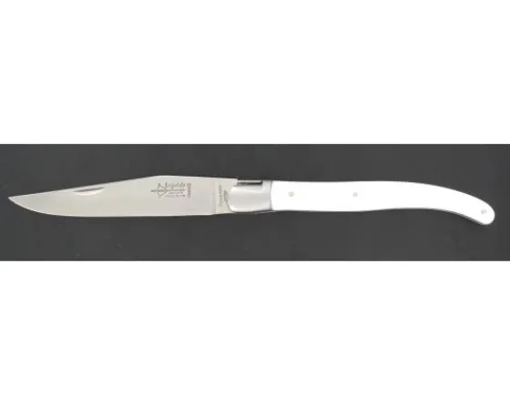 Sabatier Régional | Traditionnel<Laguiole 12 cm - Manche Blanc et Noir - Ressort guilloché - 1 mitre